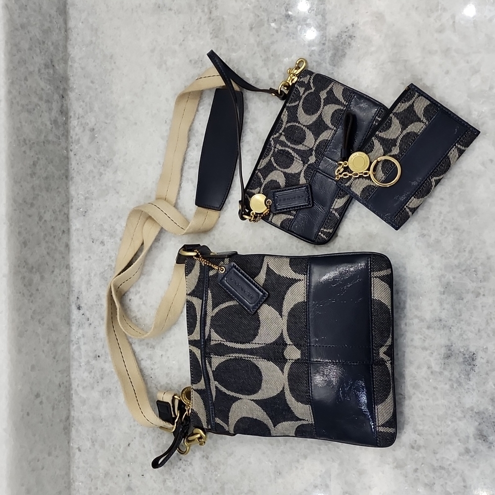 Coach Logo Denim Crossbody, Wristlet and Coin Purse.
